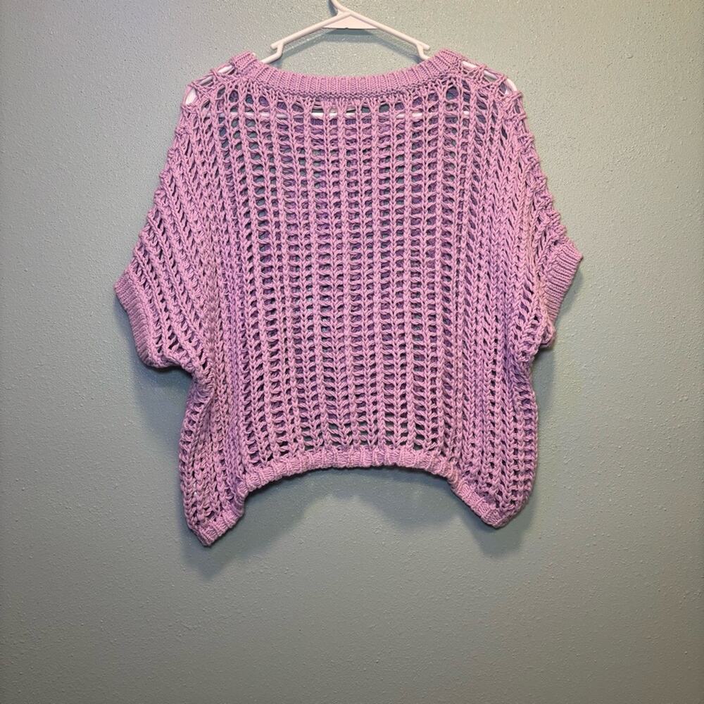 Aaron & Amber Lilac Open Knit Short Sleeve Cropped Sweater – Size Small - Picture 6 of 8